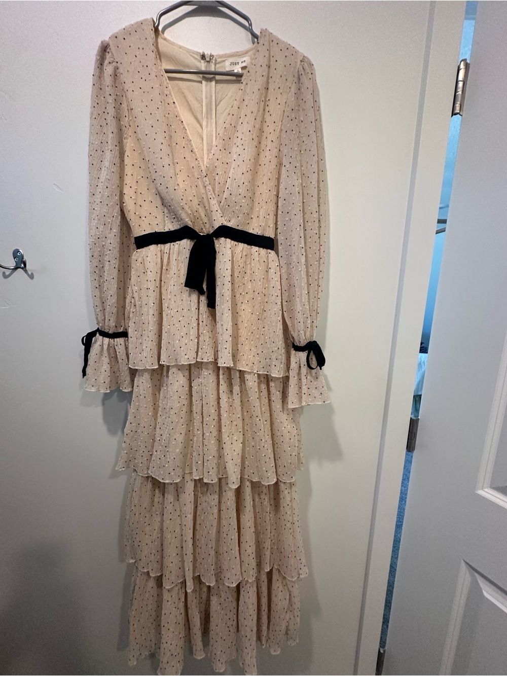 Floor length ruffle swiss dot dress